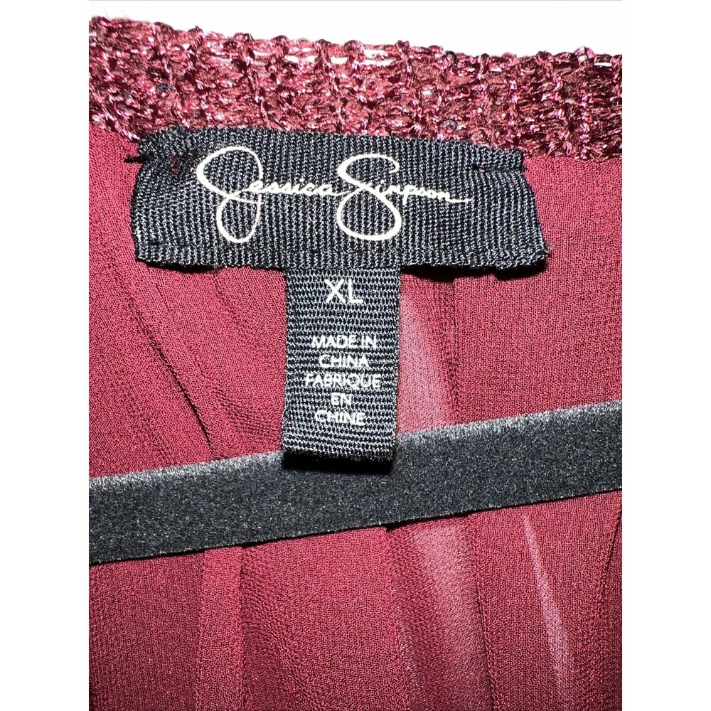 Jessica Simpson Burgundy Sparkle Lined Knit Sweater Tearose Layered Cutout XL - Picture 2 of 13